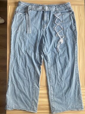 SHEIN Blue Denim Curve 3XL Jeans With Lace-Up Detail